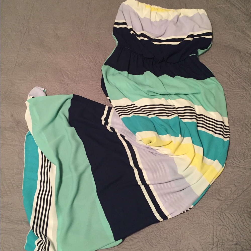 Strapless Multicolor Stripped Maxi Dress - Picture 3 of 5